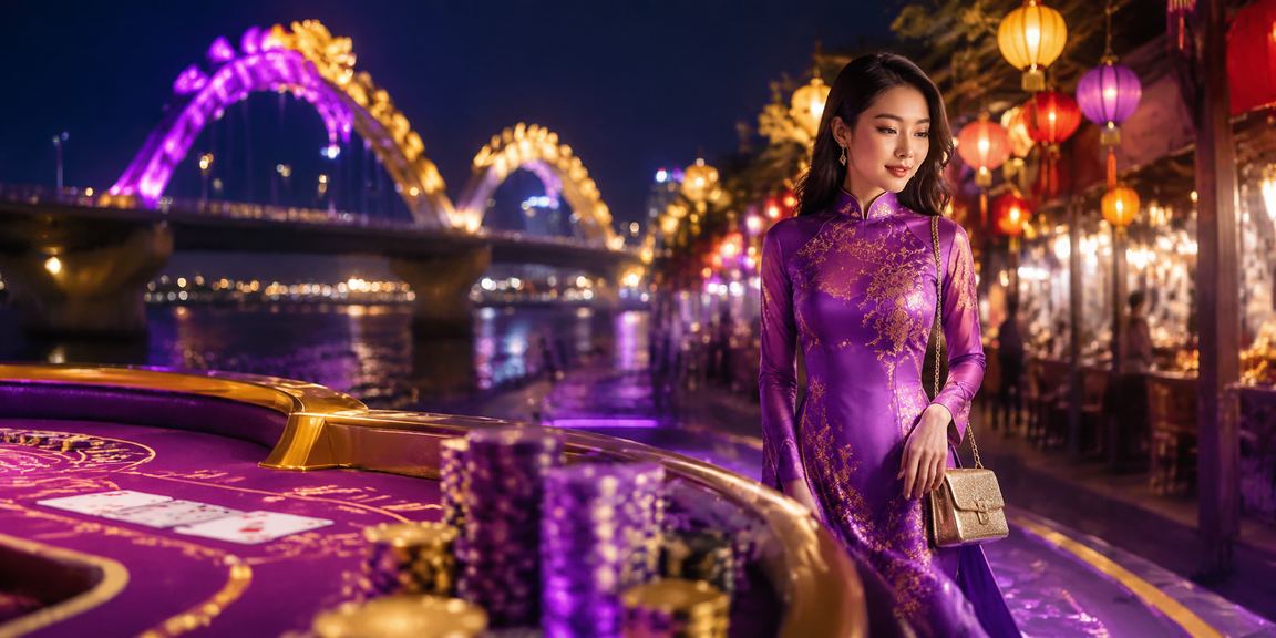 Người phụ nữ mặc áo dài trải nghiệm baccarat trực tuyến tại Đà Nẵng trên màn hình sáng